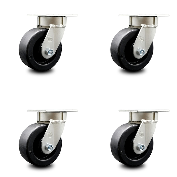 5 Inch Kingpinless Polyolefin Wheel Swivel Top Plate Caster SCC, 4PK
